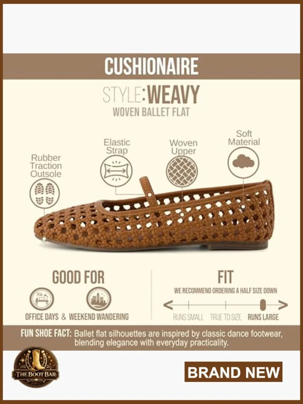 Woven Ballet Flats with Memory Foam - Mary Jane Style, Breathable Mesh, Wide